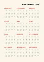beige verticaal kalender voor 2024. modern minimalistisch 2024 kalender foto