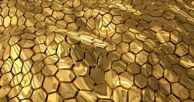 abstract energie metaal goud glimmend cellen zeshoeken met golven achtergrond foto