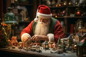 ai gegenereerd Kerstmis versierd dorp, feestelijk vakantie geest in ingewikkeld detail foto