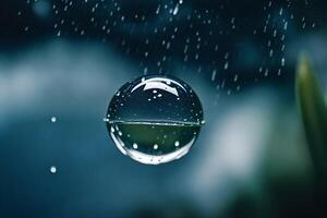 ai gegenereerd een laten vallen van water is getoond in de regen foto