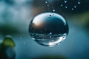 ai gegenereerd een water druppeltje is weerspiegeld in de lucht foto