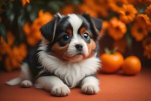 ai gegenereerd portret van een schattig hond Aan een kleurrijk achtergrond. studio schot. ai generatief foto