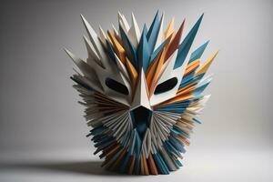 ai gegenereerd kleurrijk origami masker gemaakt van papier Aan wit achtergrond. generatief ai foto