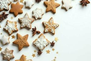 Kerstmis samenstelling met geschenk dozen, kaart ballen Spar takken pijnboom kegels met kopiëren ruimte. Kerstmis door ai gegenereerd foto