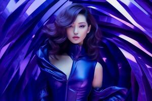 ai gegenereerd foto van mooi Aziatisch model- vervelend metaverse futuristische mode. cyberpunk vrouw ai gegenereerd