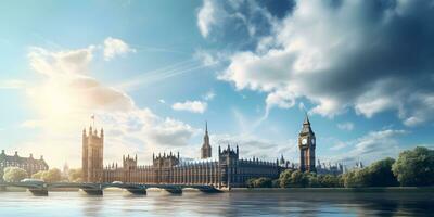 ai gegenereerd groot ben en huizen van parlement in Londen, uk foto