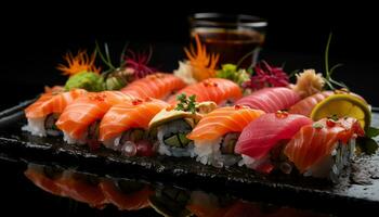 ai gegenereerd samenstelling sushi set. Japans voedsel foto