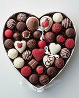 ai gegenereerd een groot doos met chocolaatjes inclusief meerdere harten foto