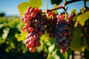 ai gegenereerd wijngaard edelstenen druiven rijpen Aan wijnstokken, weken in zonnen warmte foto
