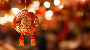 ai gegenereerd een rood en goud Chinese nieuw jaar decoratie foto