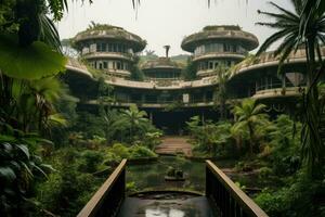 ai gegenereerd Bali botanisch tuin in Bali, Indonesië, verlaten hotel in de midden van een verloren stad, ai gegenereerd foto