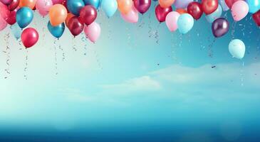 ai gegenereerd fantasievol verjaardag ballonnen en slingers kleurrijk achtergrond foto