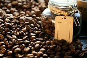 ai gegenereerd brouwen economie koffie bonen gekoppeld met een zichtbaar prijs label foto