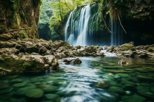 ai gegenereerd diep Woud kalmte natuurlijk achtergrond foto Bij kanchanaburi smaragd waterval