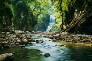 ai gegenereerd smaragd verleiden kanchanaburi's diep Woud Bij jogkradin, natuurlijk achtergrond foto