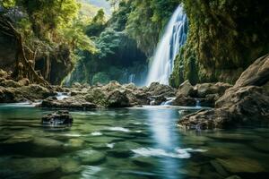 ai gegenereerd waterval zich afvragen jogkradin in de diep Woud Bij kanchanaburi, natuurlijk schoonheid foto