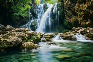 ai gegenereerd diep Woud kalmte natuurlijk achtergrond foto Bij kanchanaburi smaragd waterval