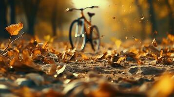 ai gegenereerd herfst fiets temidden van kleurrijk gebladerte, een pittoreske behang vastleggen de schoonheid van de seizoen. generatief ai foto