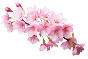 ai gegenereerd kers bloesem Afdeling geïsoleerd Aan wit achtergrond. roze bloemen, kers bloesem sakura geïsoleerd Aan een wit achtergrond met een knipsel pad, ai gegenereerd foto