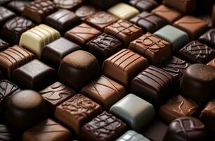 ai gegenereerd chocolaatjes van verschillend vormen en maten in verschillend vormen en maten foto