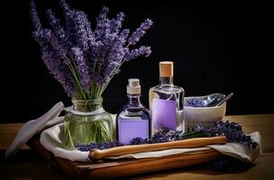 ai gegenereerd lavendel aromatherapie essentials foto