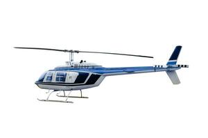 blauw oud model- helikopter geparkeerd, geïsoleerd Aan achtergrond foto