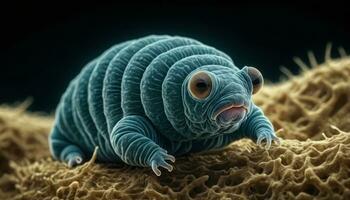 ai gegenereerd blauw tardigrade microscopisch avontuur foto