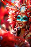 ai gegenereerd een levendig carnaval optocht biedt een feestelijk en feestelijk achtergrond foto