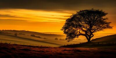 ai gegenereerd herfst zonsondergang silhouet. ai gegenereerd foto