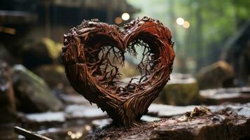 ai gegenereerd een hart gesneden in een boom romp foto