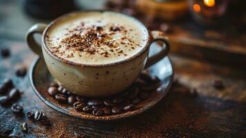 ai gegenereerd kop van cappuccino koffie met geur koffie foto