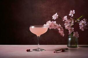 ai gegenereerd een cocktail met roze kleur Aan een beton teller foto