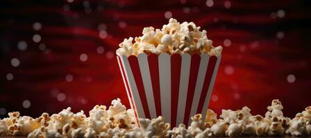 ai gegenereerd popcorn in een rood doos foto