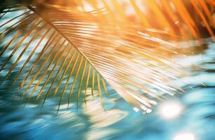 ai gegenereerd zon, zee, palm blad, straal van licht, zonnestraal, schaduw, zon licht foto