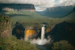 ai gegenereerd majestueus watervallen trapsgewijs omringd door weelderig kliffen en groen generatief door ai foto