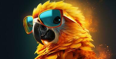 ai gegenereerd papegaai met zonnebril Aan voorkant foto