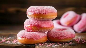 ai gegenereerd toetje roze donut voedsel foto