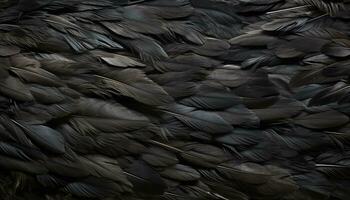 ai gegenereerd gedetailleerd zwart veren structuur achtergrond digitaal kunst met groot vogel veren foto