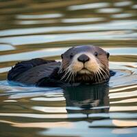 ai gegenereerd een portret van een speels zee Otter drijvend foto