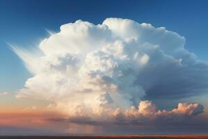 ai gegenereerd landschap met dramatisch lucht en reusachtig cumulonimbus onweerswolk Aan de horizon, natuur achtergrond foto