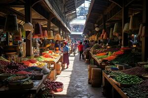 ai gegenereerd lokaal markt in de oud stad- van Chiang rai in noorden Thailand, ai gegenereerd foto