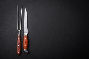 keuken mes en vork gemaakt van staal met kopiëren ruimte foto