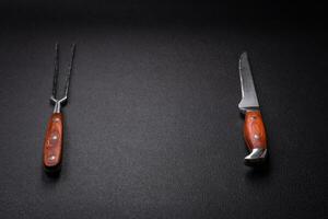 keuken mes en vork gemaakt van staal met kopiëren ruimte foto