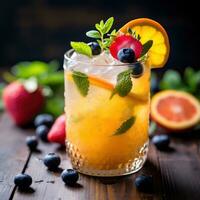 ai gegenereerd heerlijk lente-geïnspireerd cocktail gegarneerd met vers fruit en kruiden foto