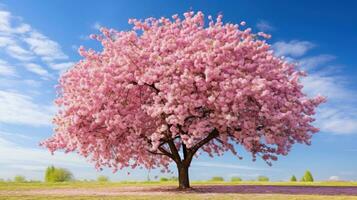 ai gegenereerd kers bloesem boom tegen blauw lucht foto