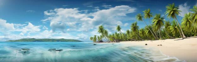 ai gegenereerd strand naar de grote Oceaan met palm bomen foto