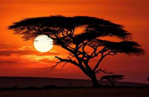 ai gegenereerd een silhouet acacia boom tegen de lucht foto