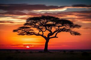 ai gegenereerd een silhouet acacia boom tegen de lucht foto