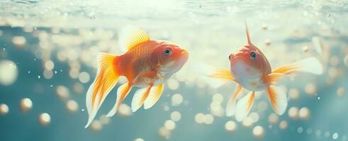 ai gegenereerd twee goudvis in een aquarium zwemmen in cirkels foto