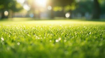 ai gegenereerd een foto van een groen gazon Bij de gras groen gazon